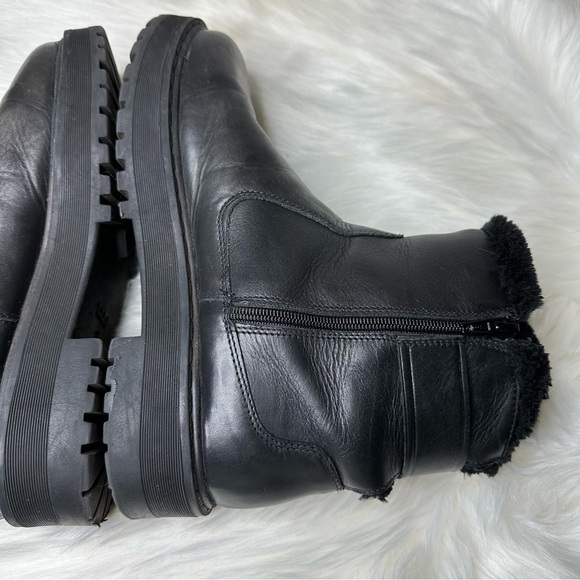 Zara Leather Buckle Faux Fur Lined Moto Boots Sz 9 - Picture 5 of 10